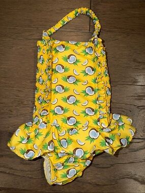 Rachel Riley Yellow Coconut Print Girls One-Piece Swimsuit